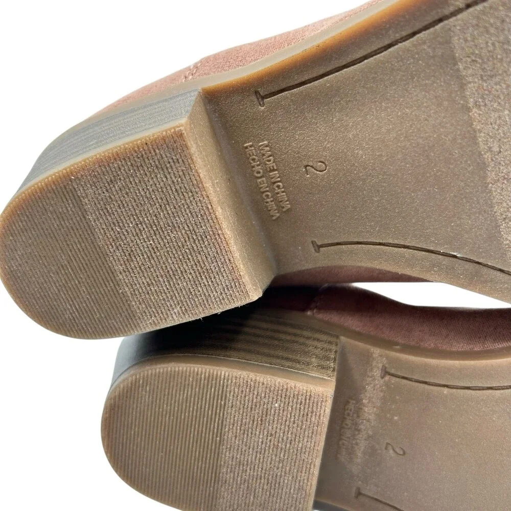 Old Navy Girls Tan Suede Rear Zip Stacked Block Heel Ankle Booties Size 2